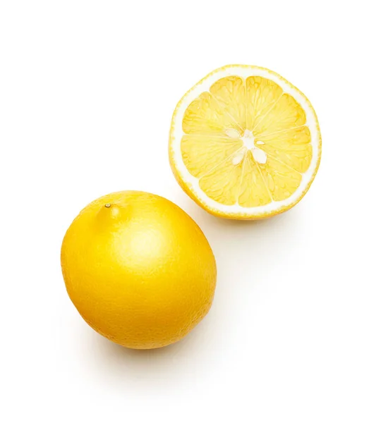 新鲜柠檬 白色背景 顶视图 — 图库照片