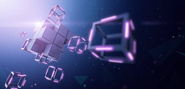 Blockchain Teknoloji, Büyük blok küçük küp içinde sökücüler - 3D oluşturma