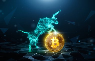 Boğa pazarı, Bitcoin - 3d illüstrasyon