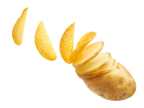 Potato Slices Turning Chips Isolated White Background — Stock Photo, Image