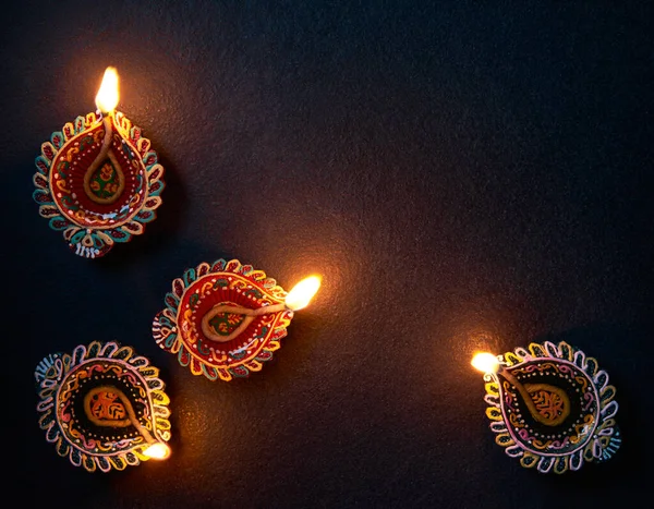 Szczęśliwy Diwali Kolorowe Diya Lampy Floo — Zdjęcie stockowe