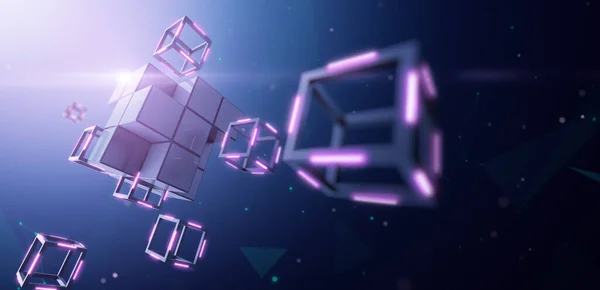 Blockchain Teknoloji, Büyük blok küçük küp içinde sökücüler - 3D oluşturma