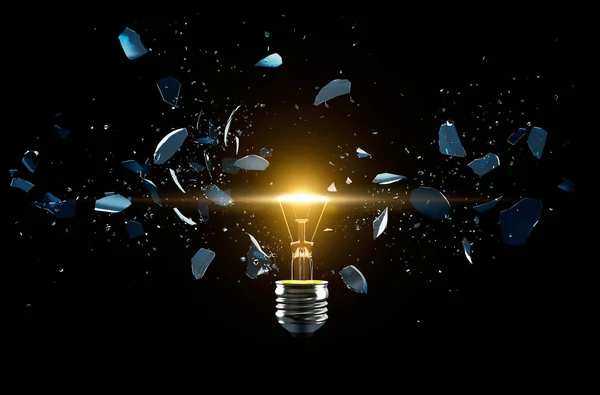 Broken Light Bulb Black Background Rendering — Stock Photo, Image