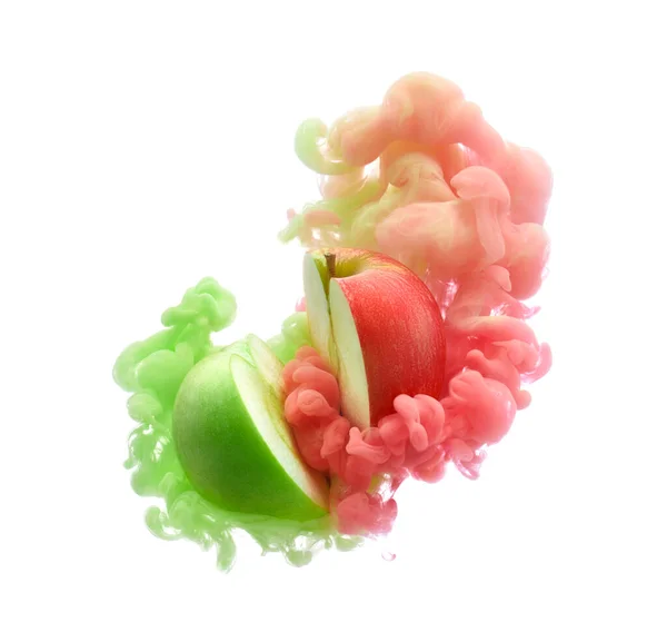 Red Green Apples Ink Isolated White Background — Stock Photo, Image