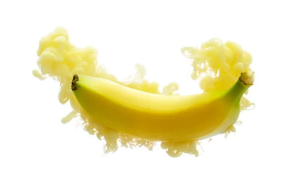 Banana Sobre Tinta Aislada Sobre Fondo Blanco — Foto de Stock