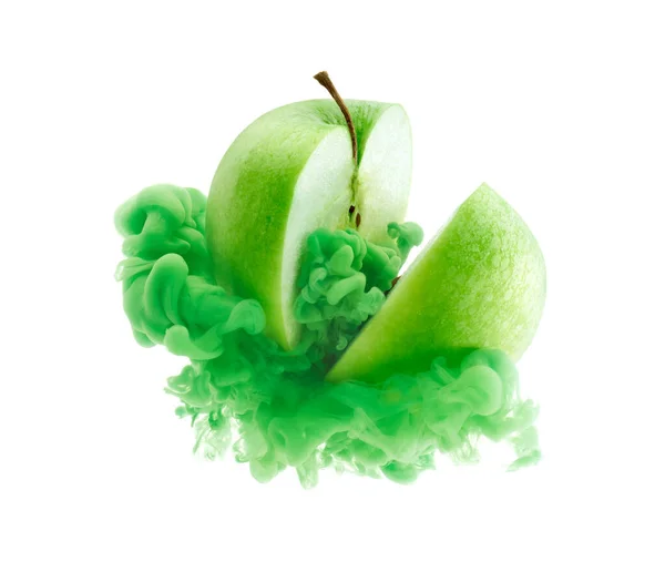 Green Apple Ink Isolated White Background — Stock Photo, Image