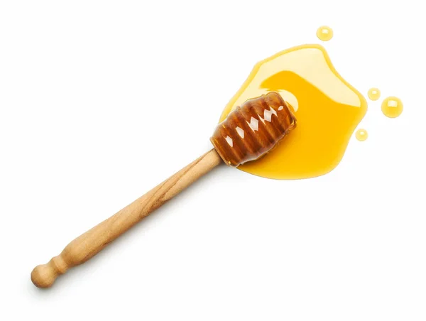 Honey Dipper Vit Bakgrund Ovanifrån — Stockfoto