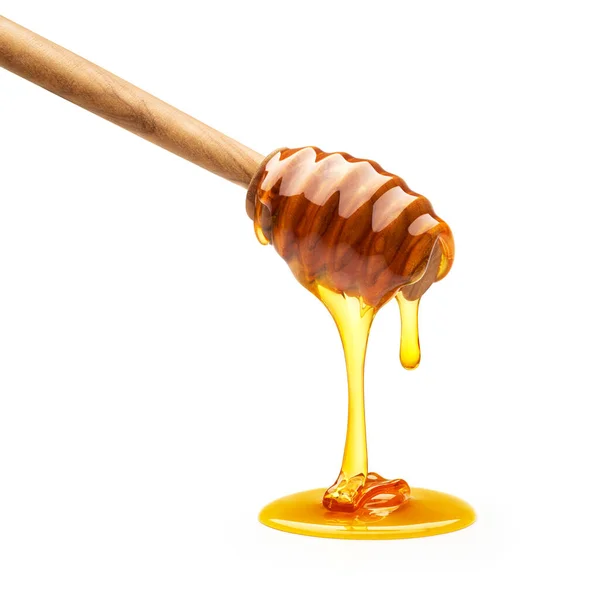 Honey Dripping Dipper Isolated White Background — Stok Foto