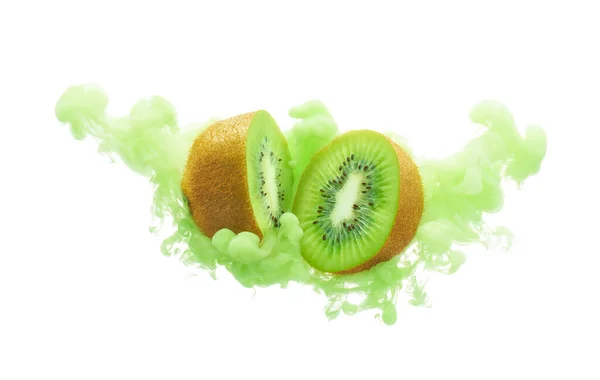 Kiwi Frucht Auf Tinte Isoliert Über Weißem Hintergrund — Stockfoto
