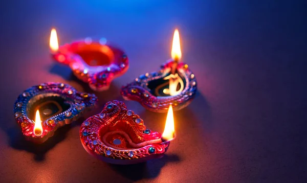 Happy Diwali Λάμπες Diya Αναμμένες Κατά Διάρκεια Του Εορτασμού Diwali — Φωτογραφία Αρχείου