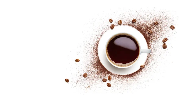 Black Coffee Coffee Beans Coffee Powder White Background — Stock Photo, Image