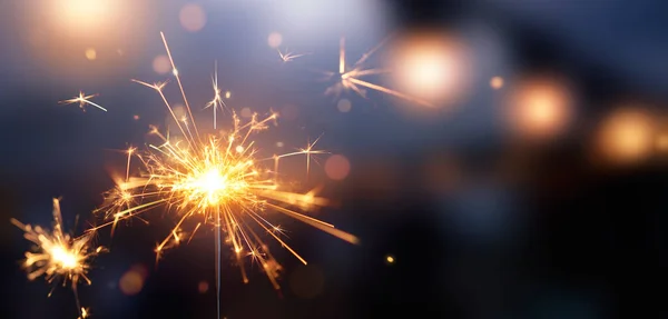 Glittering Burning Sparkler Blurred Bokeh Light Background — Stock Photo, Image