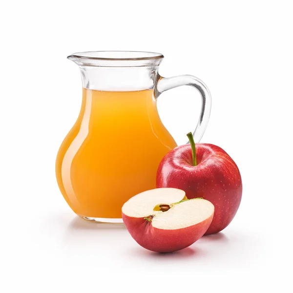Jug Apple Cider Vinegar Fresh Red Apples Isolated White Background — Stock Photo, Image