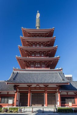 Tokyo, Japonya'nın mavi gökyüzü karşı Budist Tapınağı 