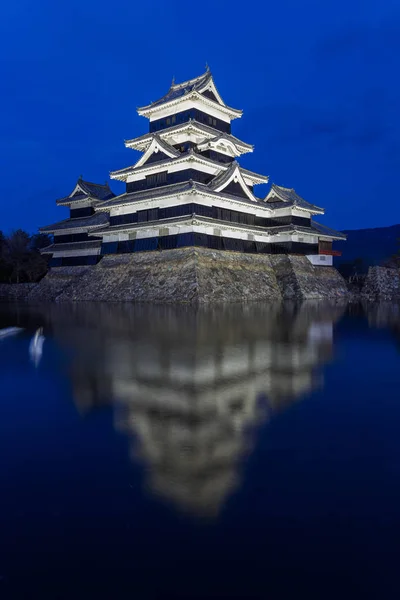 Vue Panoramique Château Japonais Matsumoto Sous Ciel Nuageux Nuit — Photo