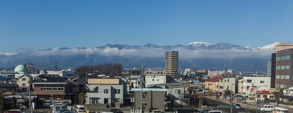 Verschneite Stadt Umgeben Von Winterlicher Natur Zentraljapan — Stockfoto