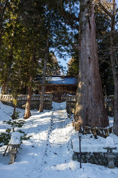 Besneeuwde Stad Omgeven Door Winter Natuur Centraal Japan — Stockfoto