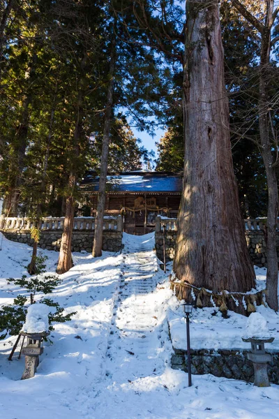 被冬季自然包围的雪山城市 日本中部 — 图库照片