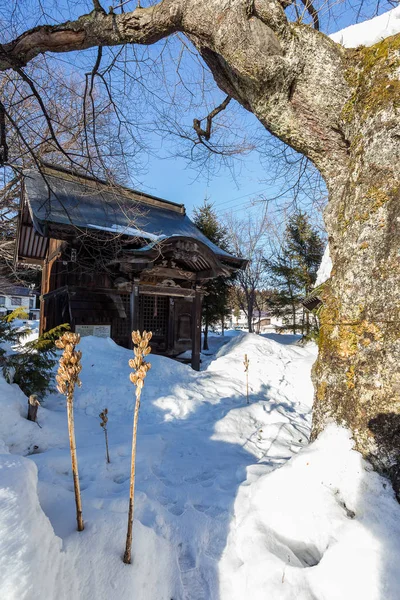 Zasněžené Město Uprostřed Zimní Přírody Centrální Japonsko — Stock fotografie