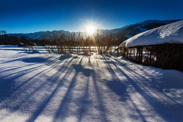 Ville Enneigée Entourée Par Nature Hivernale Centre Japon — Photo