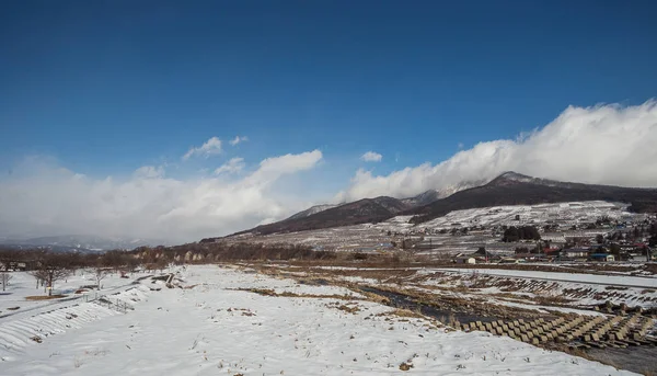 Cidade Nevada Cercada Pela Natureza Inverno Japão Central — Fotografia de Stock