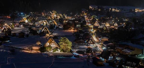 Vista Panorámica Nocturna Arquitectura Pueblo Shirakawago Centro Japón — Foto de Stock