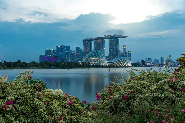 Singapur Ufuk Hattı Liman Suyu Üzerindeki Binalar — Stok fotoğraf