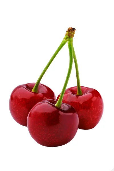 Fresh Ripe Red Cherry Berries Isolated White — Stock Photo, Image