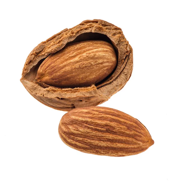 Deux Amandes Isolées Sur Fond Blanc — Photo