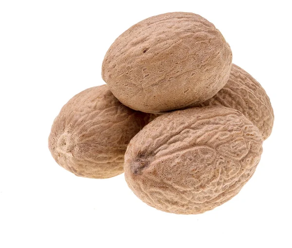 Nutmeg Изолирован Белом Фоне Макроснимок — стоковое фото