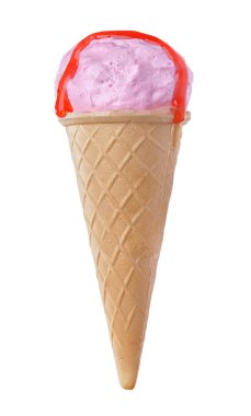 Pembe dondurmalı çilek şurubu bir gözleme koni, stüdyo vurdu