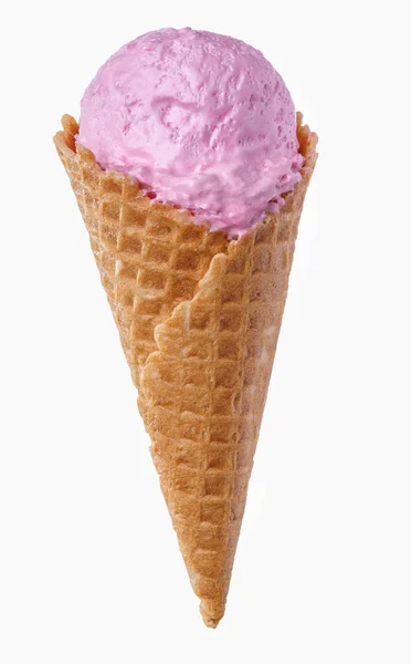 Розовое Мороженое Вафельном Рожке Макро Шот — стоковое фото