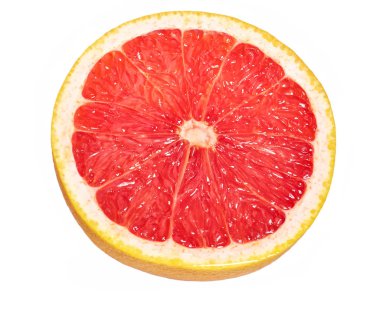 Yarım greyfurt izole kırpma yolu ile beyaz zemin üzerine dilimlenmiş.