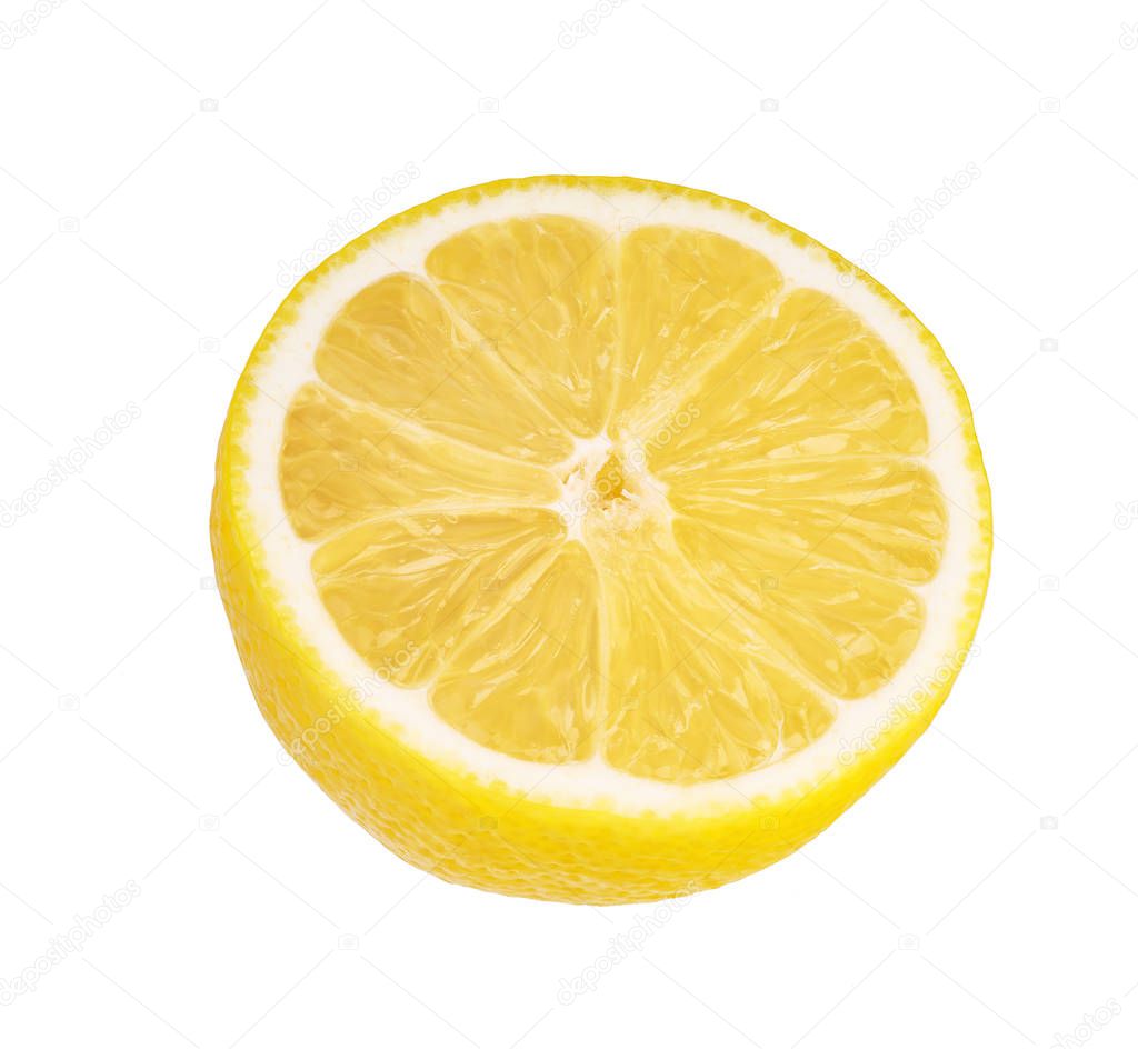 Ripe half of lemon isolated on white background .