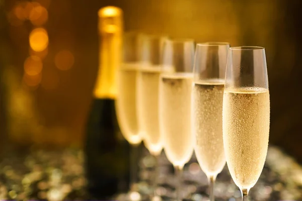 Many Glasses Champagne Line Selective Focus Vintage Tone — Stock Photo, Image