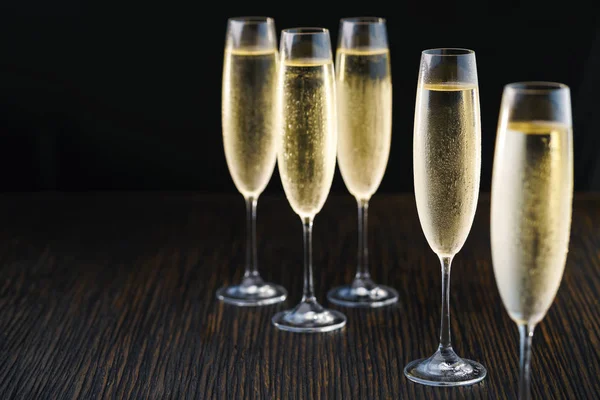 Cold Glasses Champagne Black Background Selective Focus — Stock Photo, Image