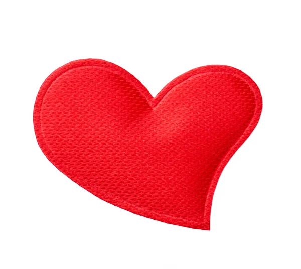 Textil Röd Hjärta Isolerad Vit Bakgrund — Stockfoto