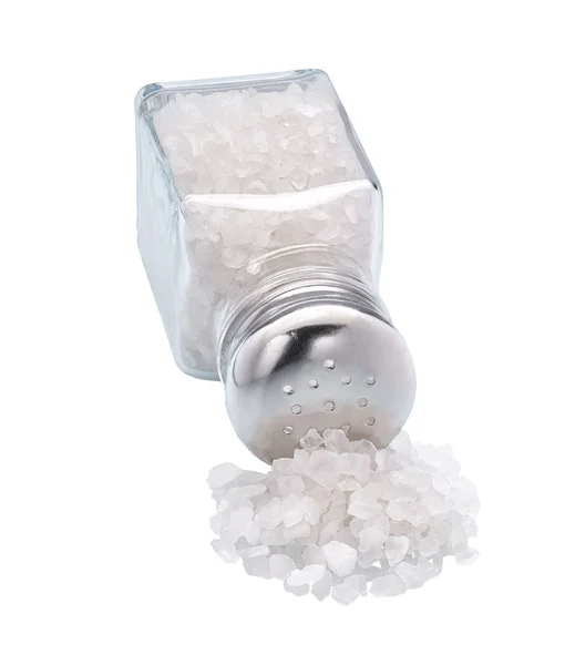 Salzstreuer Aus Glas Isoliert Auf Weißem Hintergrund Horizontale Zusammensetzung — Stockfoto