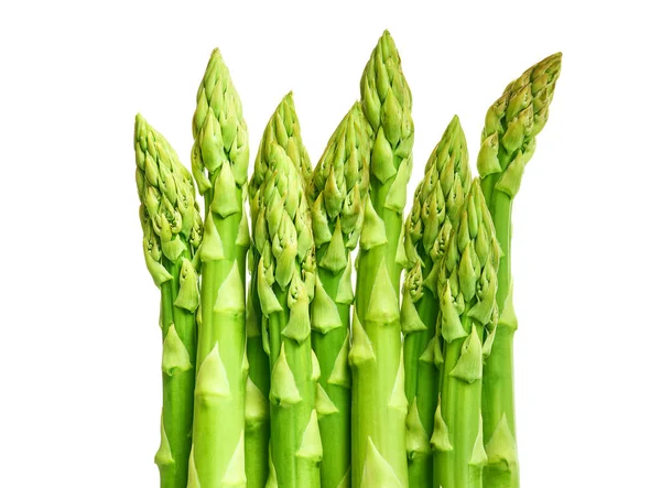 Verse Groene Scheuten Van Asperge Geïsoleerd Een Witte Achtergrond Bovenaanzicht — Stockfoto