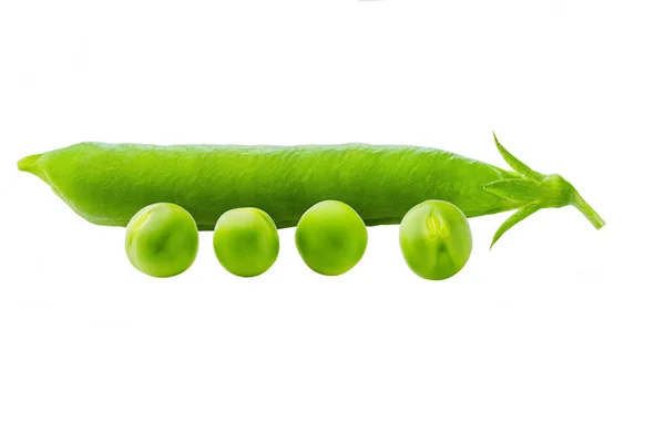 Friss Zöld Pea Pod Elszigetelt Fehér Alapon — Stock Fotó