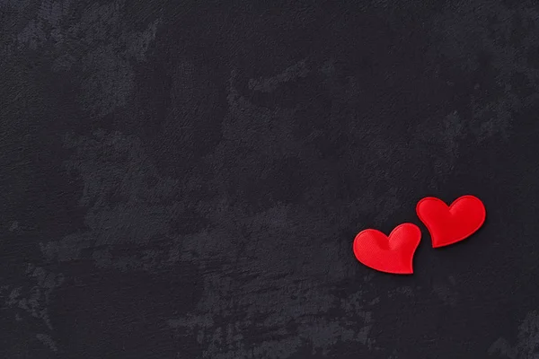 Два Червоних Серця Чорному Тлі Копіювати Простір Концепція Гарячого Кохання — стокове фото