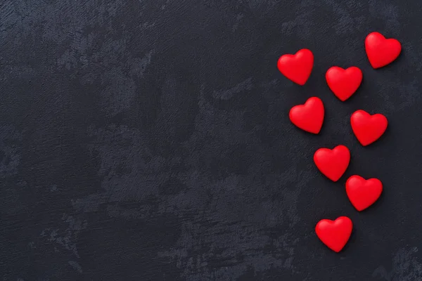 Valentinstag Hintergrund Rote Herzen Auf Schwarzem Hintergrund — Stockfoto