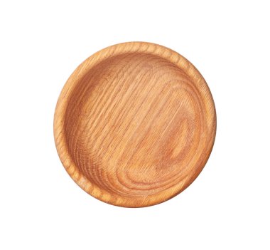 Kırpma yolunu, üstten görünüm beyaz zemin üzerine izole boş ahşap kase