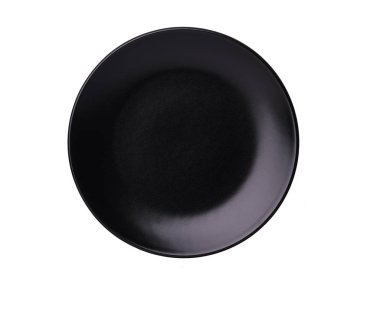 Boş seramik siyah plaka kırpma yoluyla, üstten görünüm beyaz arka plan üzerinde izole