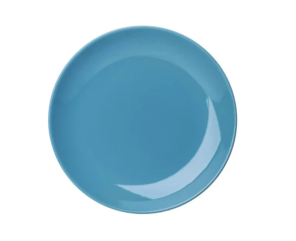 Piastra Blu Ceramica Vuota Isolata Sfondo Bianco Con Percorso Ritaglio — Foto Stock