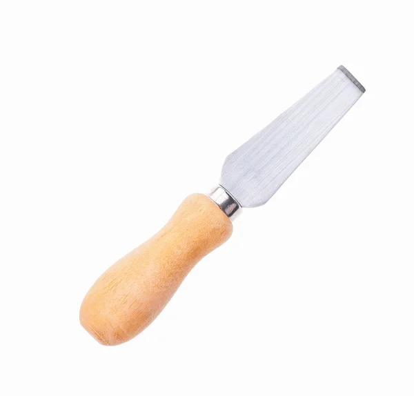 白い背景に分離された木製のハンドルを持つチーズ ナイフ — ストック写真