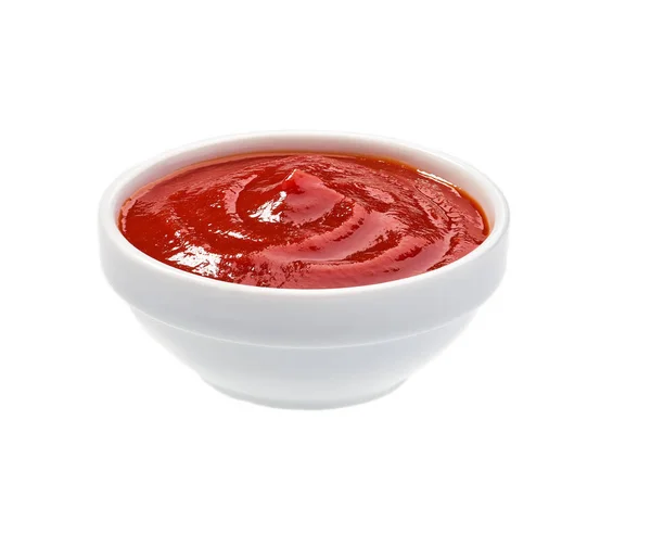 Ketchup Dans Bol Isolé Sur Fond Blanc Portion Sauce Tomate — Photo