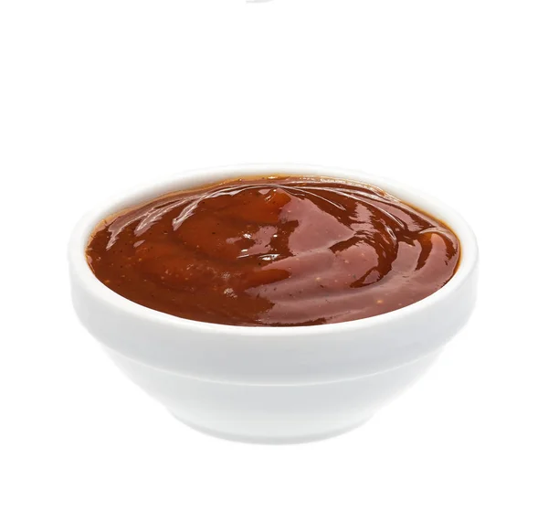 Barbecue Sauce Schüssel Isoliert Auf Weißem Hintergrund Teil Der Grillsoße — Stockfoto