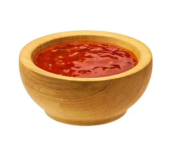 Fából Készült Bowl Red Hot Chili Sauceisolated Fehér Háttér Thai — Stock Fotó