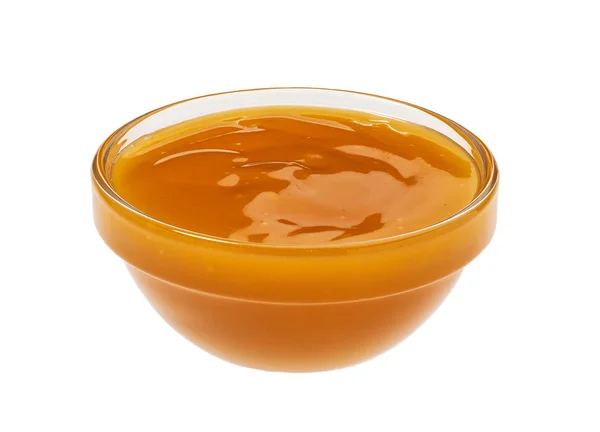 Kleine Glasschale Mit Orange Süß Saurer Sauce Isoliert Auf Weißem — Stockfoto